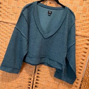 BDG Teal V-Neck Cropped Knit Sweater